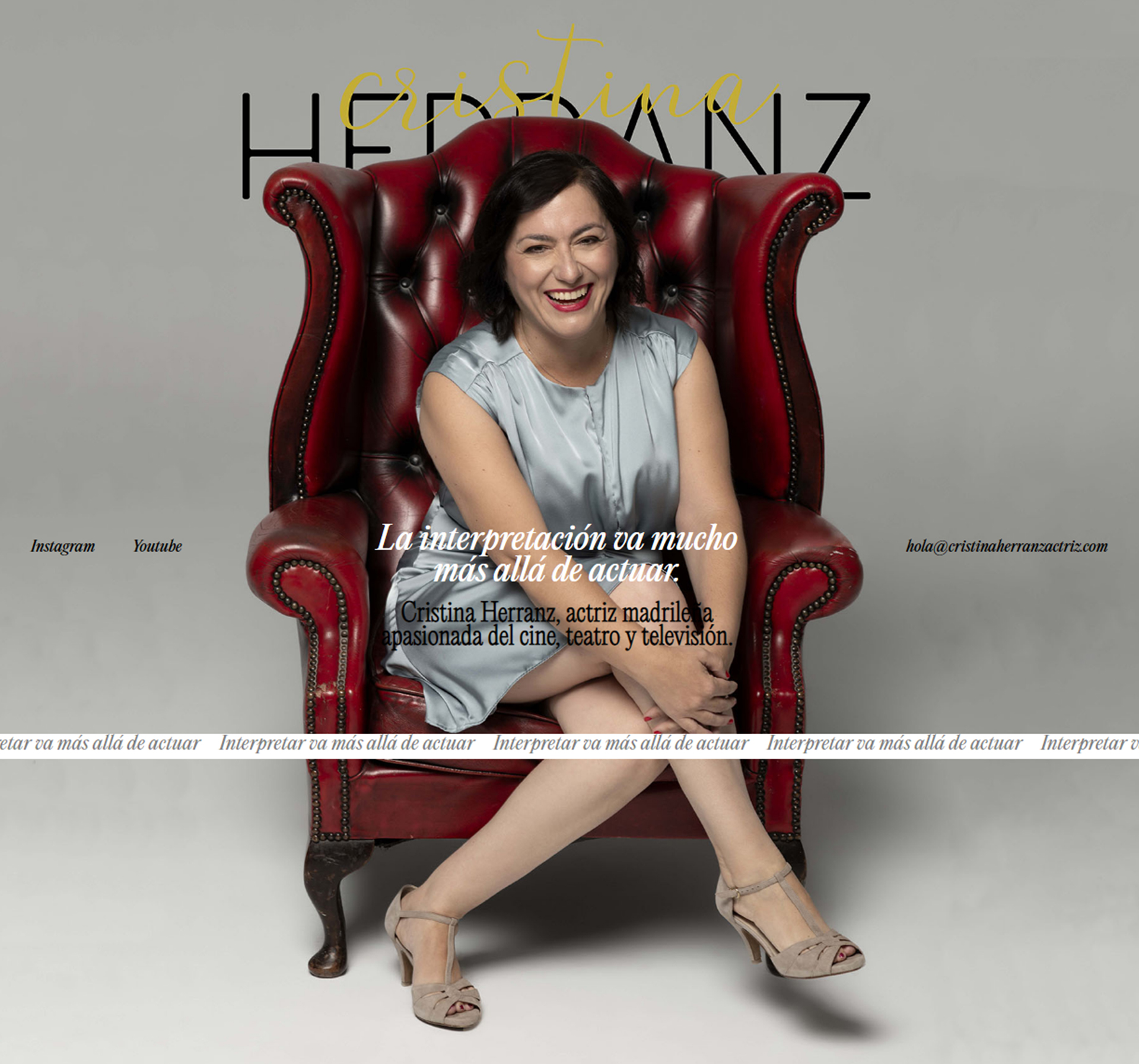 Pagina de inicio de la pagina web de Cristina Herranz, actriz madrileña. Web diseñada por quherida estudio creativo de león.